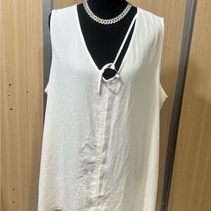 Avenue White Sleeveless Blouse with Ring Detail